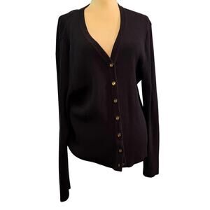 St. John Sport Women Black Wool V-Neck Cardigan Long Sleeve Size XL